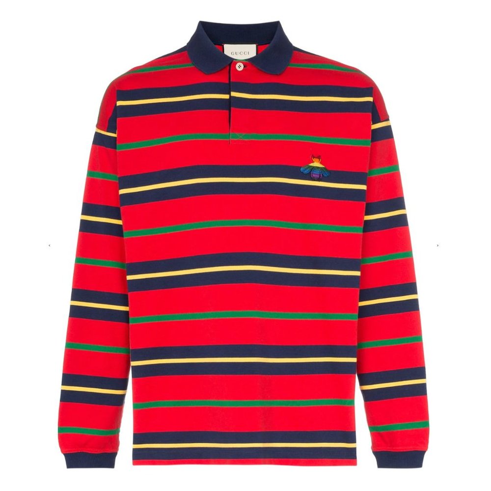 Gucci Striped Long Sleeve Polo with Bee in Red NEW WITH TAGS